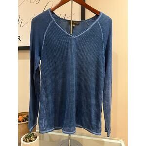 Blue 100% Cotton Long Sleeve V-Neck Shirt- Size Small